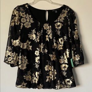 Sara Michelle Black and Gold Floral Blouse